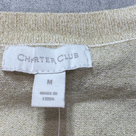 Charter Club Women's Gold Dust Textured Lurex Crewneck Button-Front Cardigan SZM - Picture 4 of 6